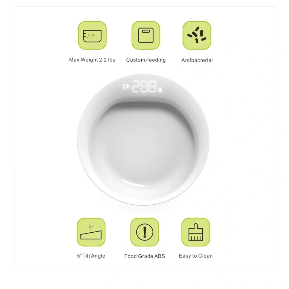 Petmii Smart Digital Food Measuring Washable for Dog Cat Food Bowl (White)NWT